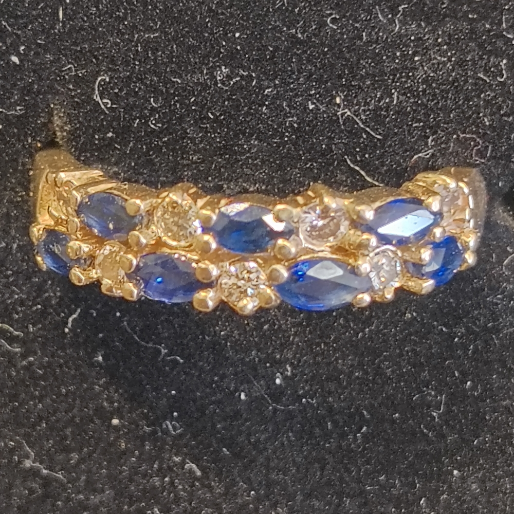 Gold-Tone Blue Sapphire and Clear Stone Women's Ring